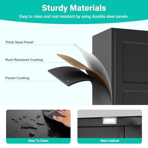Wide & Deep Metal Storage Cabinets with 2 Doors and 5 Shelves