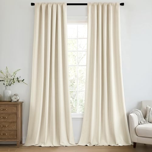 100% Blackout Back Tab Pleat Linen Curtains 50" Wx102 L (2 Count)