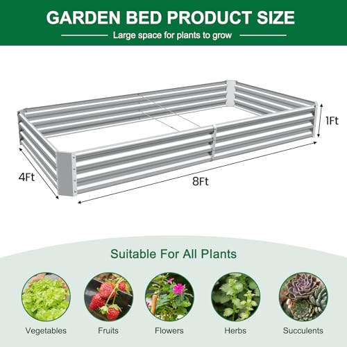 2 Pack 8×4×1ft Galvanized Metal Raised Garden Bed (2 Count)