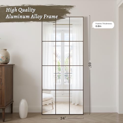 Windowpane Mirrors Full Length 65"x24" Wall Mounted Bronze Art Pane Mirror Farmhouse Decorative Floor Mirrors Leaning Hanging Wall Mirror for Bedroom Living Room Entrance