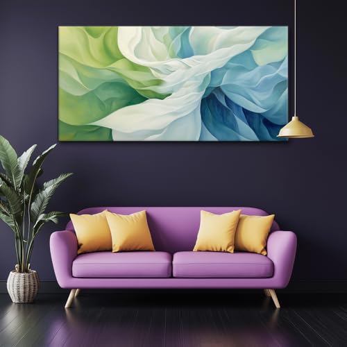 Abstract Lines Wall Art for Living Room Canvas Prints Aqua Turquoise Blue Green Artwork Paintings Decor Bedroom Office Girl Woman
