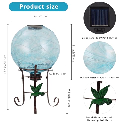 10 Inch Solar Glass Gazing Ball with 9.4" H Metal Stand