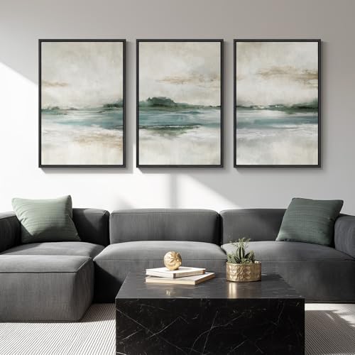 Large Framed Blue Green Abstract Landscape Wall Art