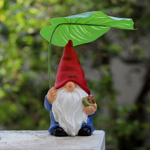Garden Gnome Statue Decoration with Leaf Umbrella