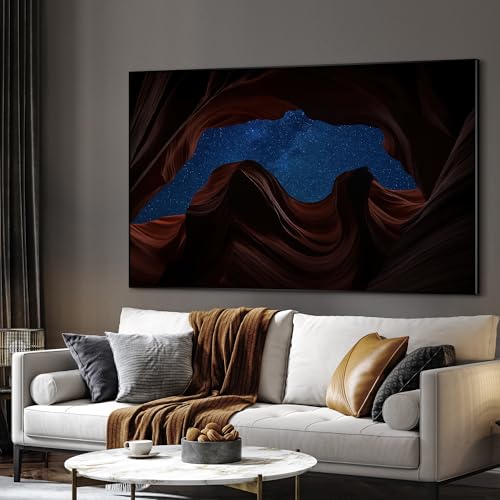 46"x72" Extra Large Framed Wall Art Starry Night Sky Through Antelope Canyon Rock Arch for Home Living Room Bedroom Decor