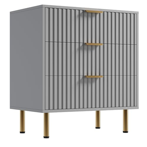 Fluted Grey 3 Drawer Dresser for Bedroom with Deep Drawers