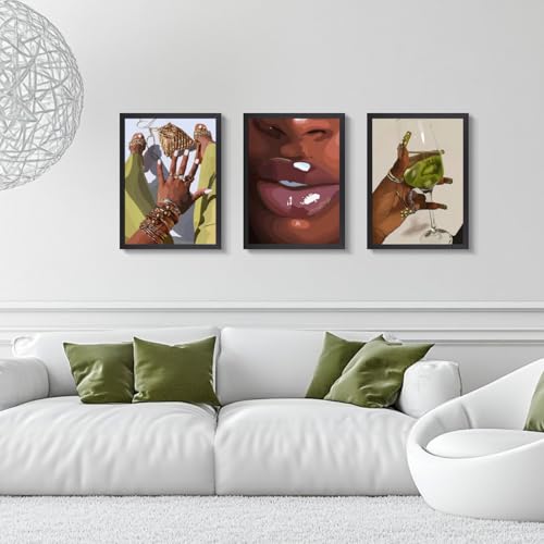 Wood Framed Fashion Black Woman Wall Art Set of 3 (3 Count)