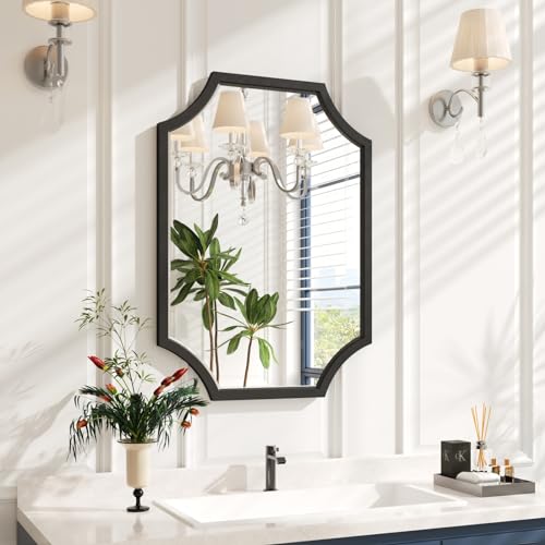 20"x28" Scalloped Black Bathroom Mirror for Wall Mount