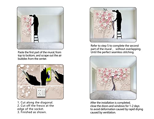 3D Relief Abstraction Pink Flowers Tree Mural Bedroom Floral Wallpaper Room Decor Living Room tv Background Large wall Mural (91.33 Sq Ft)