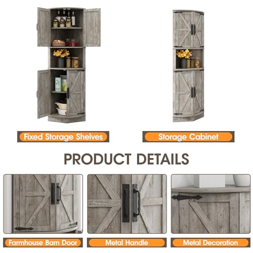 64.8" Tall Farmhouse Corner Cabinet with 4 Doors and 5 Storage Shelves