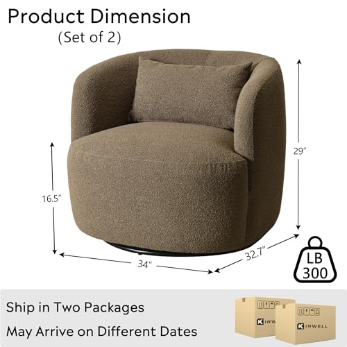 34" W Boucle Swivel Barrel Chairs with Pillow Set of 2