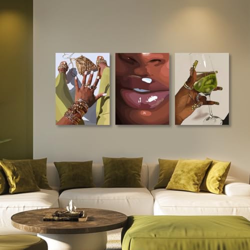 Wrapped Canvas Fashion Black Woman Wall Art Set of 3 (3 Count)