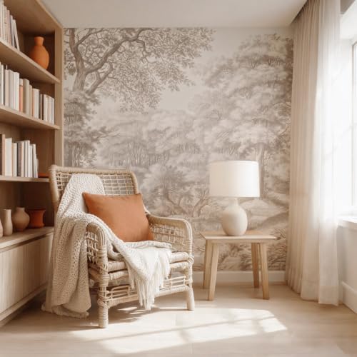 Beige Forest Peel and Stick Wallpaper Landscape Wall Mural