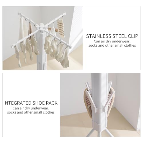 Foldable Clothes Drying Rack with Aluminum 4 Rods 16 Clips