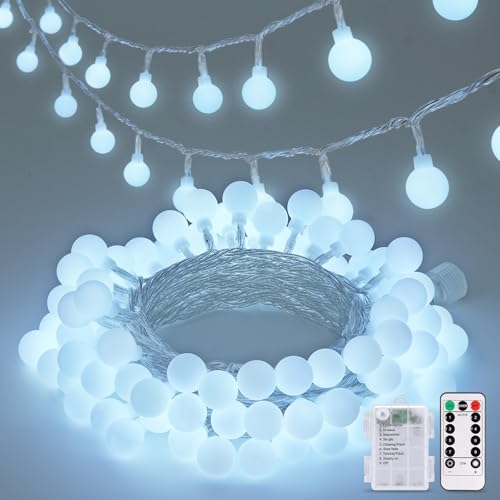 33FT 100 LED Globe White String Lights Battery Operated
