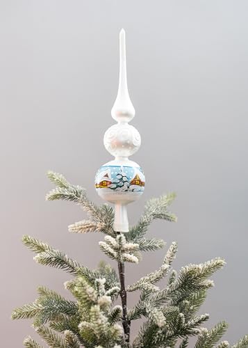 15 Inch Silver Spitz Glass Christmas Tree Topper Mouth Blown by Polish Artisans and Hand Decorated with Gold and Silver Embellishments Made in Poland