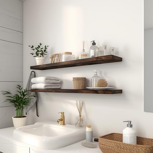 48 Inch Floating Shelves for Wall Rustic Brown Wood Wall Shelves for Bedroom Set of 4 (4 Count)