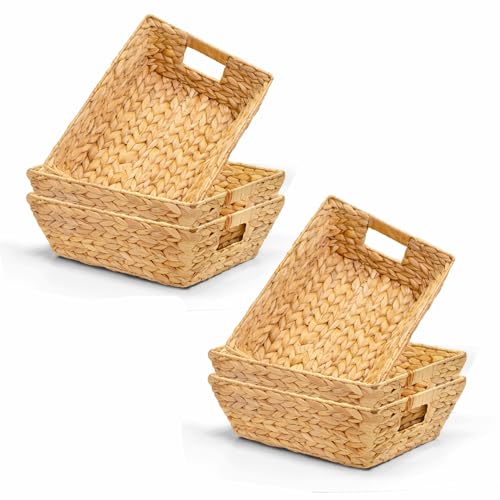 6 Pack Water Hyacinth Trapezoid Wicker Storage Baskets (6 Count)