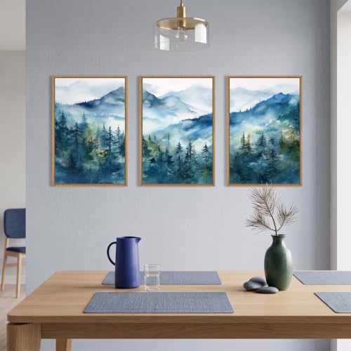 Blue Ridge Mountain Forest Framed Canvas Wall Art Set