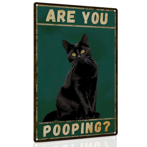 Black Cat Are You Pooping Metal Tin Sign Vintage Bathroom Decor 8x12"