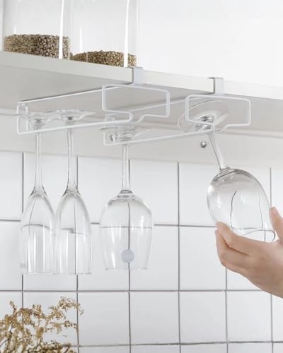 2 Pack Wine Glass Holder Stemware Rack Hanger Under Cabinet Wine Glass Rack Kitchen Hanging Storage Rack Organizer (2 Count)