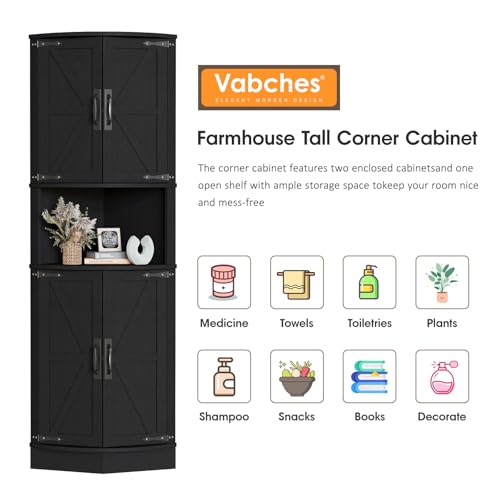 64.8" Tall Farmhouse Corner Cabinet with 4 Doors and 5 Storage Shelves