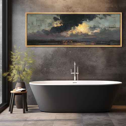 Large Framed Canvas Print Wall Art Dramatic Sunset Clouds Antique Retro Fine Art Illustrations Decorative Colorful for Bedroom