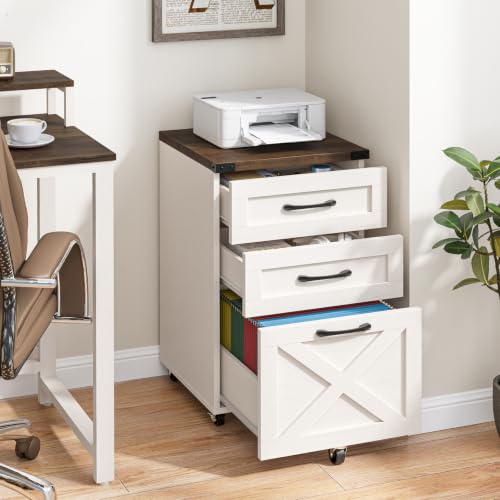 Farmhouse 3 Drawer Small File Cabinet with Wheels