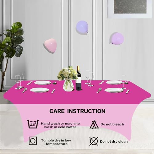 2 Pack 8FT Table Cloth for Rectangular Spandex Fuchsia Table Cover (2 Count)