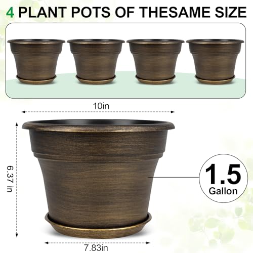 Plant Planters Pots Set of 4 Pack 10 Inch (4 Count)