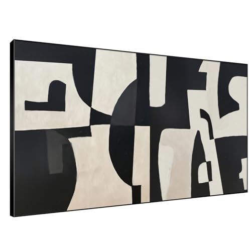 46"x72" Extra Large Framed Wall Art Black and White Abstract Geometric Design