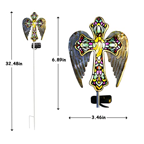Solar Glass Cross Stake Lights with Angel Wings (2 Count)
