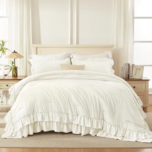 Ivory Ruffle Comforter Set Queen Size