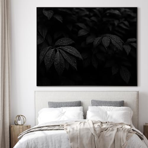 60"x72" Extra Large Framed Wall Art Black and White Botanical Leaves with Raindrops for Home Living Room Bedroom Decor