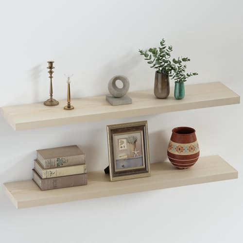 Floating Shelves 8 Inch Deep Solid Wood Wide Wall Shelf Set of 2 Wall Mounted for Bedroom Bathroom Living Room Kitchen (2 Count)