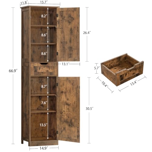 66.9" Tall Bathroom Storage Cabinet with 2 Doors & 1 Drawer