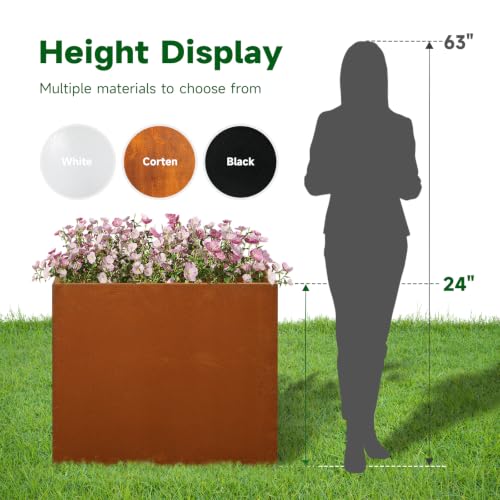 Corten Steel Rectangular Planter 30" L x 12" W x 24"H Steel Outdoor Planter
