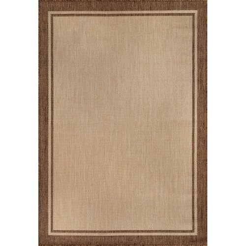 Outdoor Rug 8x10 Bordered Natural Brown Modern Area Rugs for Indoor and Outdoor Patios (80 Sq Ft)