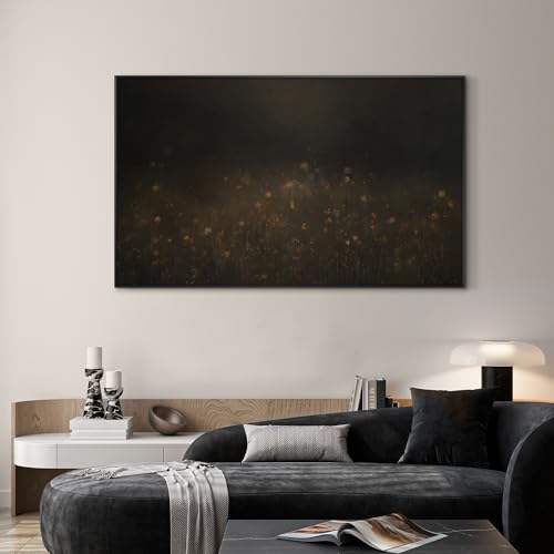 36"x60" Extra Large Framed Wall Art Dark Floral Meadow Moody Wildflower Field in Deep Earthy Tones Illustration for Home Living Room Bedroom