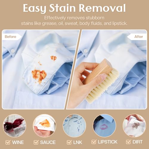 3 Pcs Wood Laundry Stain Brush Stain Remover Brushes with Boar Bristle Small Stain Brush for Clothes for Scrubbing Stains from Furniture Fabric Leather (3 Count)