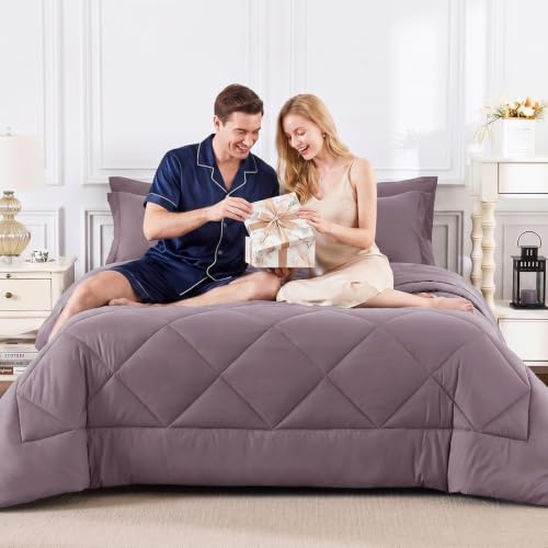 King Comforter Set 102"x90" Dusty Purple