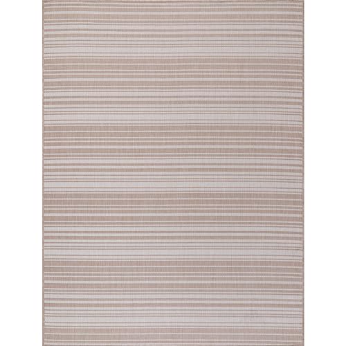 Stripe Outdoor Rug 9x12 Washable Outside Carpet for Indoor Patio Porch Waterproof Easy Cleaning Non Shedding Area Rugs Beige 9 x 12 (108 Sq Ft)