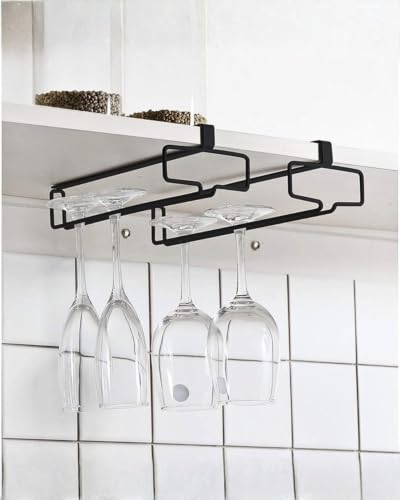 Wine Glass Holder 2PCS Stemware Rack Hanger Under Cabinet Wine Glass Rack Kitchen Hanging Storage Rack Organizer