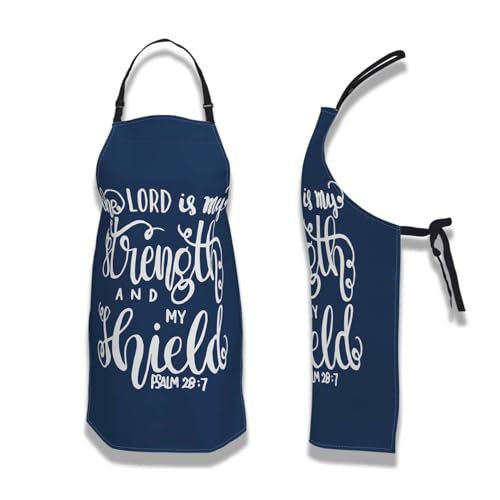 Baking Apron for Men the Lord Is My Strength and My Shield Bible Verse Modern Cute Aprons for Men for Kitchen Cooking Restaurant BBQ Painting Crafting 27”