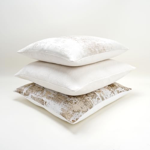Cream Champagne Metallic Jacquard Pillow Covers 20x20 Pack of 2 Velvet Back Modern Glam Sofa Decor (2 Count)