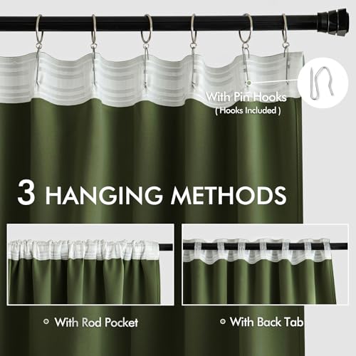 Olive Green Back Tab Blackout Curtains 52x108 Inch Long 2 Panels Set (2 Count)