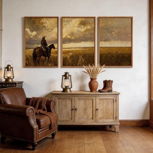 3 Pcs Western Cowboy Framed Wall Art 24x36 Inch