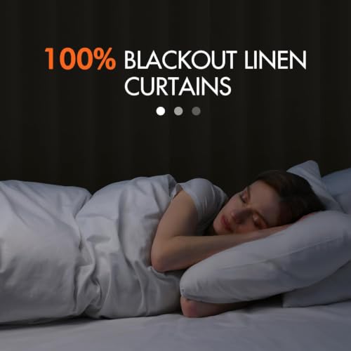 100% Blackout Back Tab Pleat Linen Curtains 50" Wx90 L (2 Count)