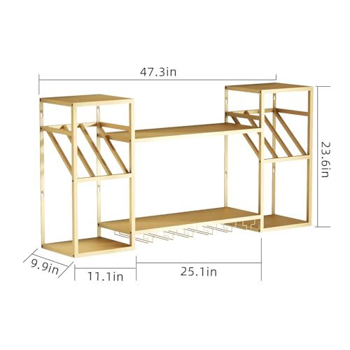 Wall Mounted Wine Rack with Glass Holder for Home Bar Storage