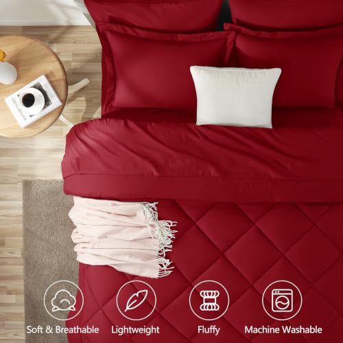 King Comforter Set 102"x90" Dark Red